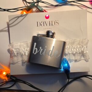 David's Bridal Silver Flask with White Ribbon